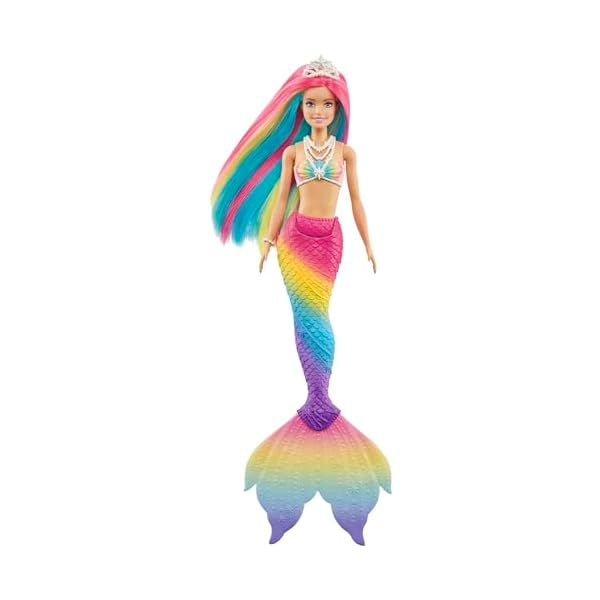 Barbie Dreamtopia Sirène Magique Arc-en-Ciel, Poupée Sirène Changeant De Couleur dans l'eau, Jouet pour Enfant de 3 Ans et Plus, GTF89 31jVV4frHwL. SS600