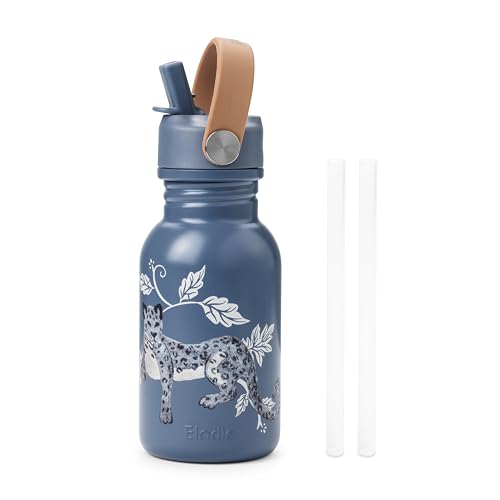 Elodie Details Kids' Stainless Steel Bottle with Straw | BPA-Free | Light Weight Sports Leak-Proof Water Bottle for School, Kindergarten | Easy Sip Toddler Cup | 350ml | Garden Leo