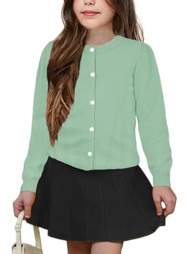Image of Girls' Cardigan Sweater [Cute Petal Buttons] Cotton Long Sleeve Crewneck Uniform Sweater for 5-14 Years Girls