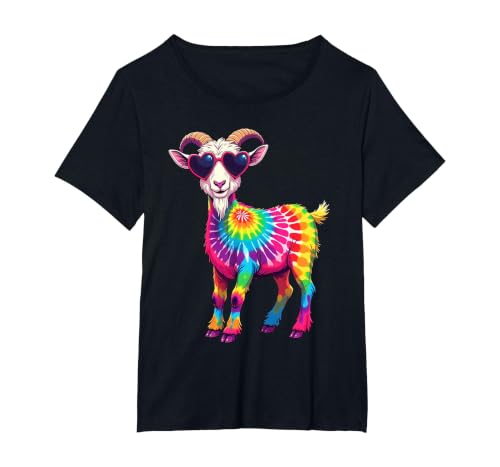 Tie Dye Goat Colorful Hippie Goat Rainbow T-Shirt, Women's Plus, Black, 5X