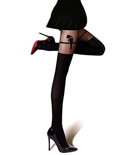 Black Sugar Collant Tatouage Chat Lapin Ours Ourson Panda Blanc Noir Bicolore Peau Nœud Papillon Femme Fille Adulte Ado Opaque Kawai Japonais Mignon...