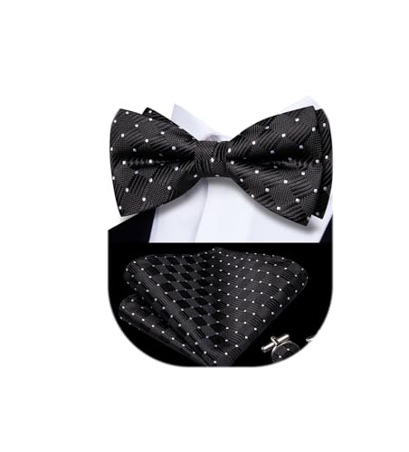 Image of Dubulle Mens Paisley Striped Bowtie Set Pre-tied Bowtie for Men and Pocket Square Set Wedding Business