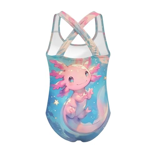 Image of Girls One Piece Swimsuit Axolotl Cross Back Straps Bathing Suit Lightweight Quick Dry Gymnastics Leotard