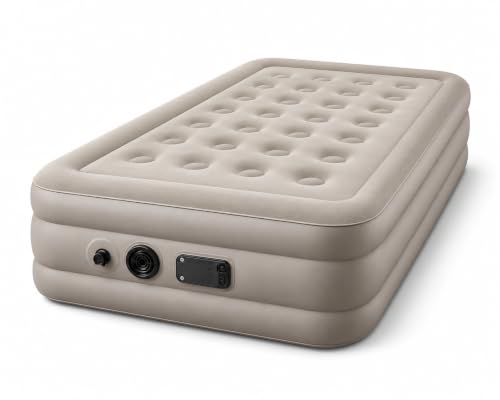 Image of Inflatable Air Bed Single Size, Portable Blow Up Mattress for Home, Guest, Camping & Travel, Waterproof Flocked Surface, Raised Air Mattress