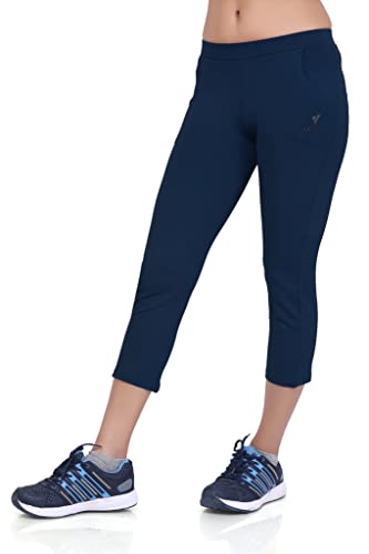 Image of Women Airforce Blue Regular Fit Streachable Capri for Gym, Yoga, Runing, Jogging Activewear Two Sided Pockets Capri (Size XL, 30-32)
