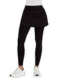 WOWENY Damen Leggings mit Rock Knöchelläng Laufhose Tennisrock mit Leggings mit Taschen Soft Rockhose Tennisbekleidung 2-in-1,Schwarz,M