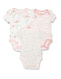 HonestBaby Organic Cotton Short Sleeve Onesies Bodysuits Multi Pack, 3-Pack Strawberry Pink Floral, 3-6 Months