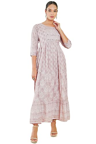 Image of Soch Women Beige Modal Floral Dress