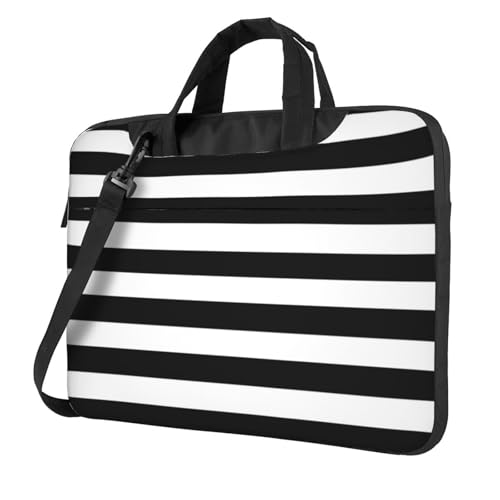 Sac ordinateur portable à rayures noires et blanches chic et rembourré