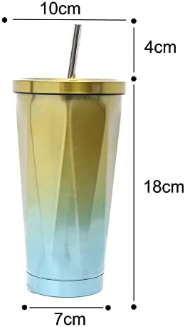 Grando Stainless Steel 500ml Travel Mug Tumbler with Straw and Leakproof Lid,Reusable Flask Coffee Cup Vacuum Insulated Office Mug Car Drinking Bubba Cup for Ice Cold or Hot Drinking Yellow&Blue