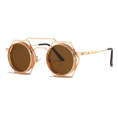 Lunettes de soleil steampunk dorées monture ronde verres marron style vintage branché