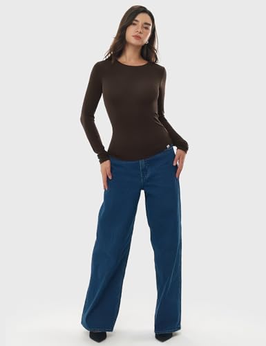 Image of Women's Merino Wool Blend Shirts Long Sleeve Tops Crew Neck Fitted Basic Tee Cozy Embrace Collection