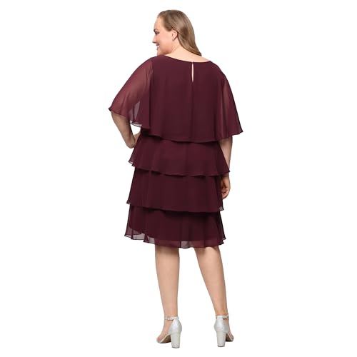 Image of S.L. Fashions Women's Plus Size Tiered Chiffon Cocktail Party Dress with Attached Cape & Beaded Shoulders