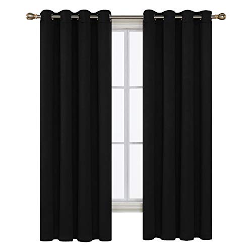 Image of Deconovo Window Blackout Grommet Thermal Insulated Darkening Curtain Panel for Living Room, 52x63 Inch, Black