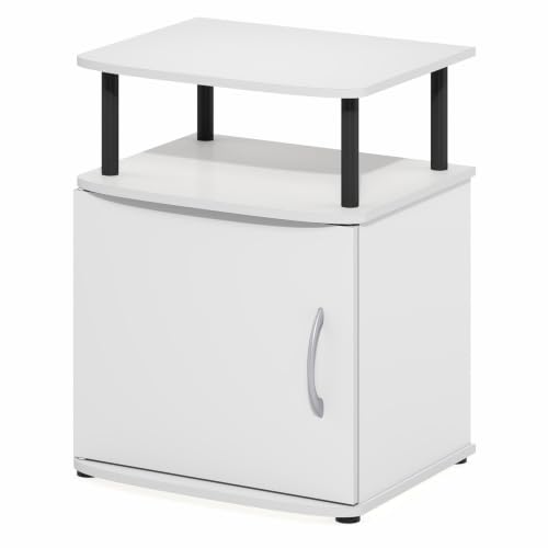 Image of Furinno Jaya Side Table, 2-Tier Open Shelf End Table with Door Cabinet, Soft-Edges Night Stand, Bedside Table, for Living Room, Bedroom, White