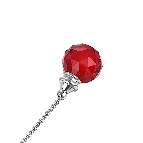 Image of uxcell Ceiling Fan Pull Chain, 20 Inch Nickel Finish Chain Ornament Extension, 30mm Red Crystal Ball Pendant