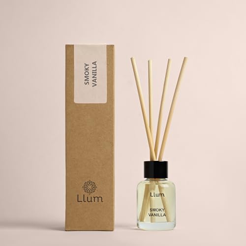 Image of Llum Smoky Vanilla 30ml Reed Diffuser Set | Premium Room Freshener for Small Spaces, Washrooms, Desk Accessory | Organic, Toxin Free Home Fragrance, Aromatherapy | Luxurious Scents | Elegant Gift