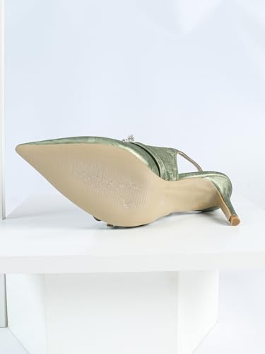 Women's Olive Green Patent Leather Pointed Toe High Heel Sandals, Bow-Embellished T-Strap Design, Stylish Evening Shoes, Trendy Party Footwear, Elegant Open-Toe High Heels3