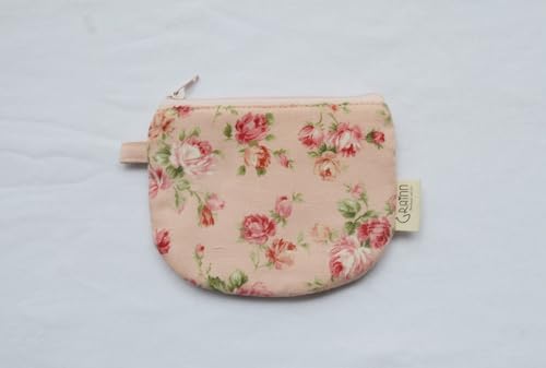GRAIN HANDMADE, Floral Fabric little wallet, Linen Little purse, Fabric zipper purse, Fabic card purse, Mini coin wallet, Treval mini wallet (Pink flower)3