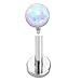 16g 5/16'' Stainless Steel Internally Threaded 3mm Fire Ball Opal Labret Monroe Lip Tragus Piercing Bar Body Jewelry Ring (White)
