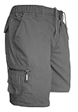 JUST LOOK Mens Cargo Shorts Combat Multi Pocket Elasticated Waist Plain Lightweight Shorts (as8, Alpha, l, Regular, Short, Grey)