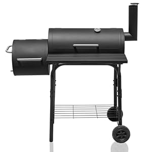 Alivio Large Oil Drum Charcoal BBQ Grill with Offset Smoker, Barrel Barbecue Trolley for Outdoor, Garden, Camping, Picnic (Black)
