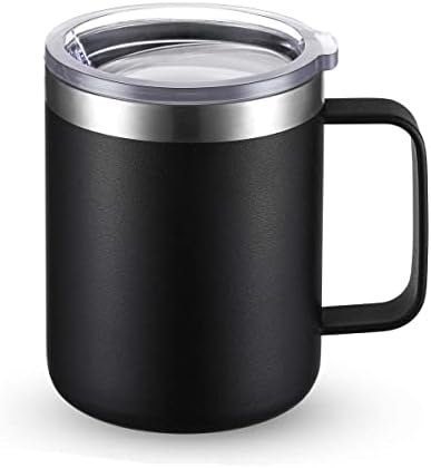 CIVAGO 12oz Stainless Steel Coffee Mug Cup with Lid and Handle, Double Wall Vacuum Insulated Coffee Tumbler, Reusable and Durable Travel Coffee Cup Thermal Cup, Powder Coated (Black, 1 Pack)