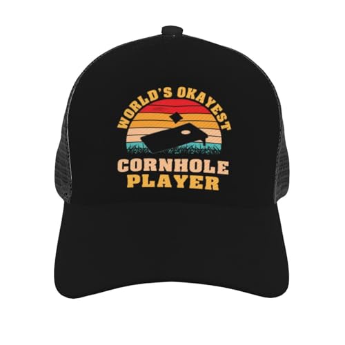 World's Okayest Cornhole Player Mesh Baseball Cap - Classic Adjustable Peak Cap, Trucker Hat for Men & Women2