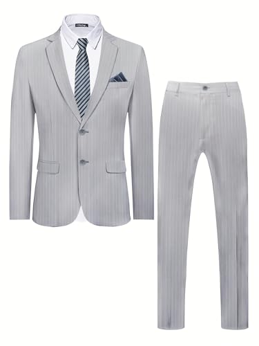 Men's Two Button Two Piece Slim fit Suits Set Tuxedo, Long Pants with Stripes Suitable for Weddings, Business Dinners