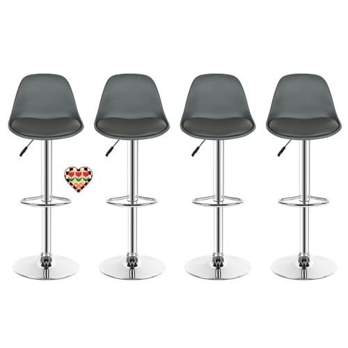 HUOLE Bar, Set di 4 Sgabelli Superficie, Altezza Regolabile, Sedia da Cucina Girevole con Schienale e Poggiapiedi-Grigio-4pz