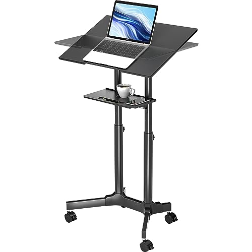 BONTEC Mobile Standing Laptop Desk Converter, Sit Stand Desk with Wheels, Height Adjustable Home...