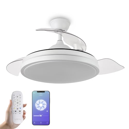 YOEVU EOS - Ventilador de Techo Inteligente WiFi | Compatible con Alexa | Luz LED Regulable | 6 Velocidades Silenciosas | Control App/Mando | Función Invierno/Verano | ABS