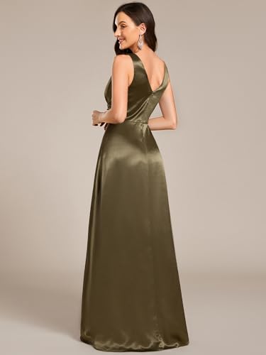 Image of Ever-Pretty Women's Summer Satin V Neck Formal Wedding Guest Dress Floor Length Empire Waist Bridesmaid Dresses with Pockets
