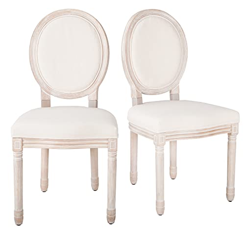 Heugah Dining Chairs,18" Kitchen & Dining Room Chairs,Farmhouse Dining Chairs Set Of 2,French Country Dining Chairs With Round Back,Wooden Dining Chairs With Upholstered (Beige) #TOP29