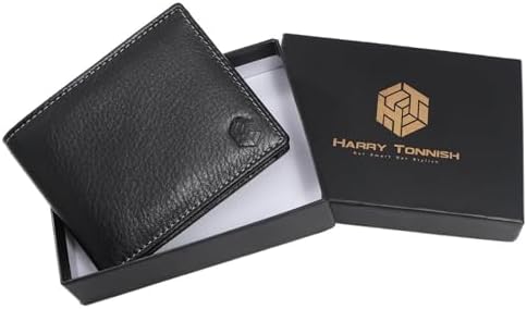 Men's Premium Leather Bi-Fold Wallet | Stylish & Durable | Compact & Lightweight for Everyday Use | Gift for Men (with 6 Month Warranty)- Black