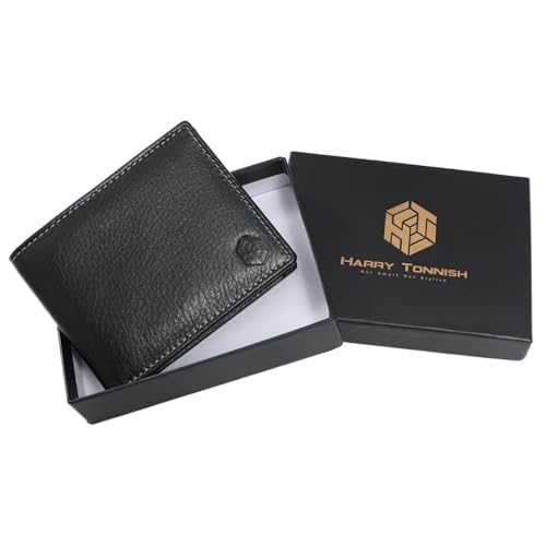 Men's Premium Leather Bi-Fold Wallet | Stylish & Durable | Compact & Lightweight for Everyday Use | Gift for Men (with 6 Month Warranty)- Black