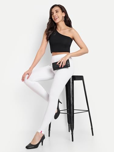 Image of Twinstar T2 Ankle Length Stretchable Cotton Blend Leggings for Women | 180 GSM | Mid-Waist Design | Pack of 5 | Colors - (Gold, Pink, Black, Red, White)