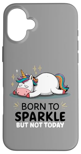 Funny Lazy Unicorn - ��ꂽ - Born To Sparkle But Not Today �X�}�z�P�[�X iPhone 16 Plus �p
