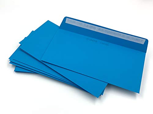 umschlag-discount – blaue Briefumschläge ohne Sichtfenster für hochwertige Sendungen, Einladungen & Co – 50 Stück selbstklebende Briefkuverts mit den Maßen 220 x 110 mm (DIN lang) – Caribic von IGEPA