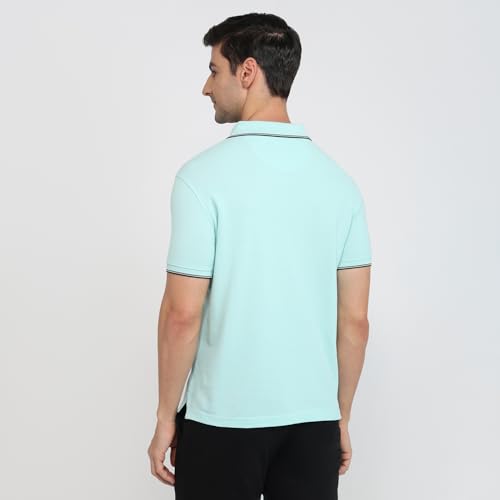 Image of Park Avenue Men Slim Fit Solid Pattern Cotton Polyester Blend Half Sleeve Polo Neck Casual T-Shirt
