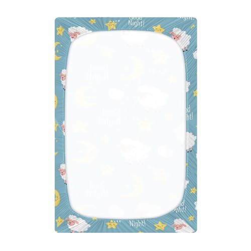 Image of Sheep Moon Blue Fitted Crib Sheet for Boys Girls Baby Breathable Crib Sheets for Crib Mattress,39 x 27 in