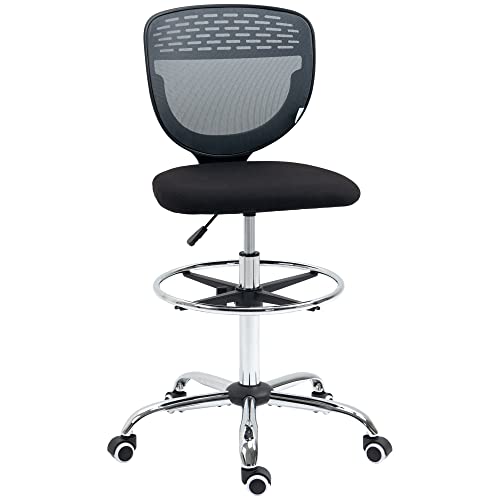Vinsetto Drafting Chair, Swivel Office Draughtsman Chair, Mesh Standing Desk Chair with Lumbar Support, Adjustable Foot Ring, Armless, Grey, 59 x 59 cm