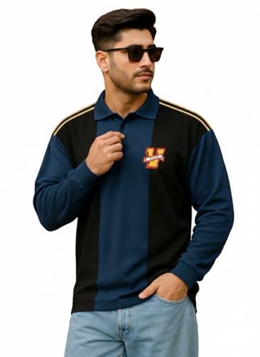 Image of Veirdo Men's Oversized Loopknit Cotton Polo Neck T-Shirt | Oversized Baggy Fit Full Sleeve Casual Streetwear Top with Ribbed Cuffs S-XXL
