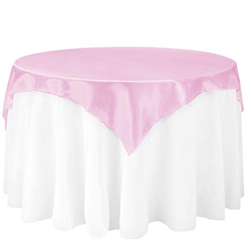 LinenTablecloth 60-Inch Square Satin Overlay Pink