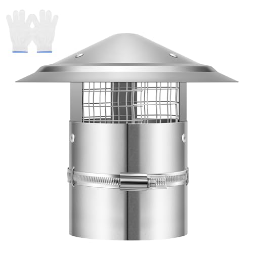 VIVOHOME 4" Cone Top Chimney Cap with Screen, Round Roof Rain Chimney Cover, Galvanized Steel Fireplace Exhaust Cap, Adjustable Roof Cap for Vent by VIVOHOME - Used condition - US$17.44