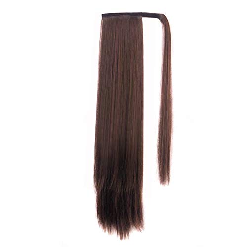JessLab Long Straight Ponytail Extension and Drawstring Ponytail, 24 Inch Heat Resistant Thick Natural Wrap Around Hairpiece Ponytail Wrap Pony Wig with Magic Paste for Women Girl, Havana Brown