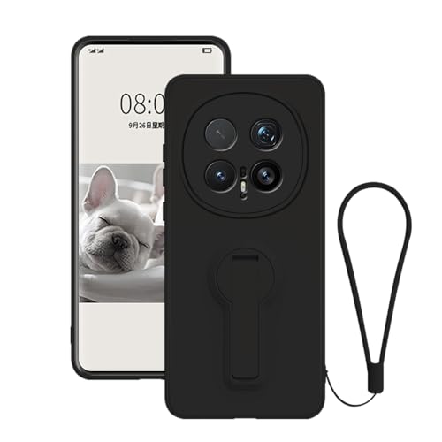 Hlgcokro for Honor Magic 8 Pro Case with Stand for Women Men, Compatible with Honor Magic 8 Pro Phone Case Silicone with Strap Soft Shockproof Phone Cover (Black)