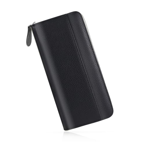 WishLotus Long Wallet for Woman, PU Leather Clutch Wallet with Zipper Credit Card Holder for Women (Black)