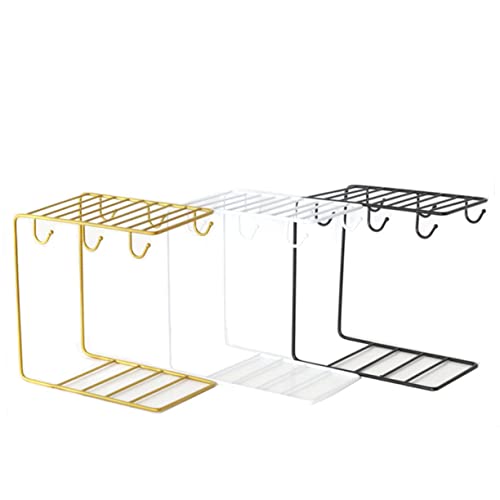HAKIDZEL Ceramic Cup Organizer Rack with Wrought Iron Plating Elegant European Style Coffee Cup Storage Basket with Hooks for Countertop Desktop Use Easy to Clean