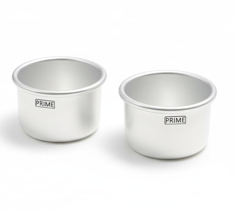 Image of Prime Bakers and Moulders Round Aluminium Cake Baking Mould for Oven 3 Inch Depth (Silver) (3 4 Inch - 2 Sets)